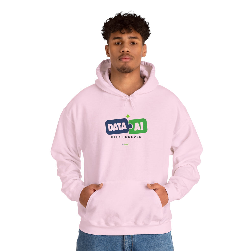 AIronic Hoodie featuring "Data + AI BFFs Forever" AI humor design, gallery view 45
