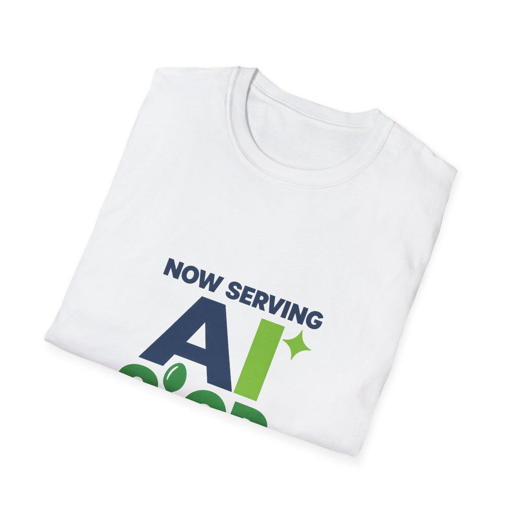 AIronic T-shirt featuring "Now Serving AI Slop" AI humor design, gallery view 13