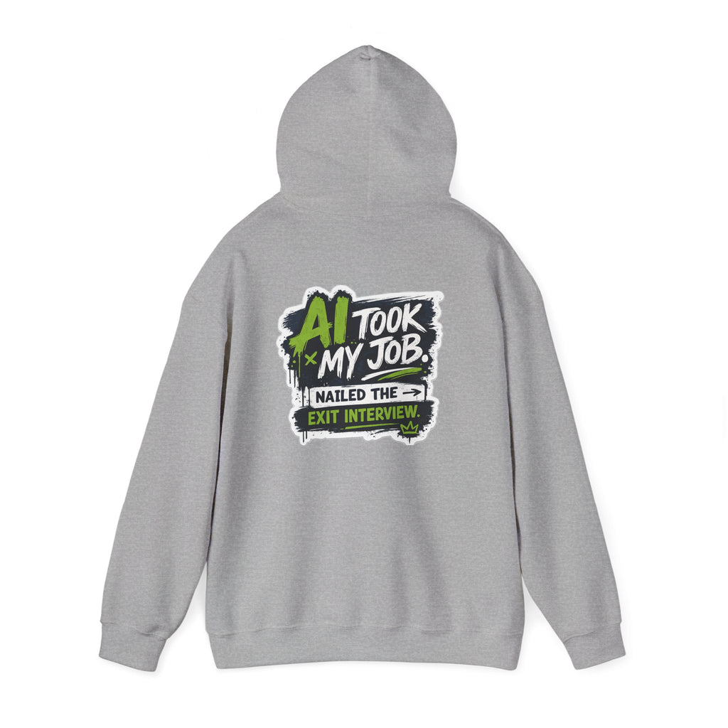 Hoodie featuring “AI Took My Job” AI humor design by AIronic, gallery view 23