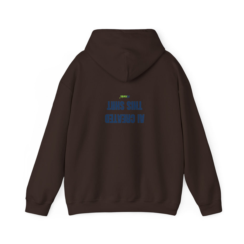 Sport Grey hoodie featuring minimal “AI created this shirt” AI humor design by AIronic, catalog view 3