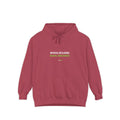 Crimson hoodie featuring “Artificial intelligence. Natural consequences.” AI humor design by AIronic, catalog view 1