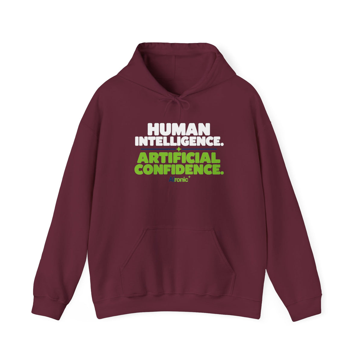 Maroon Hoodie featuring "Human Intelligence. Artificial Confidence." AI humor design by AIronic, gallery view 5