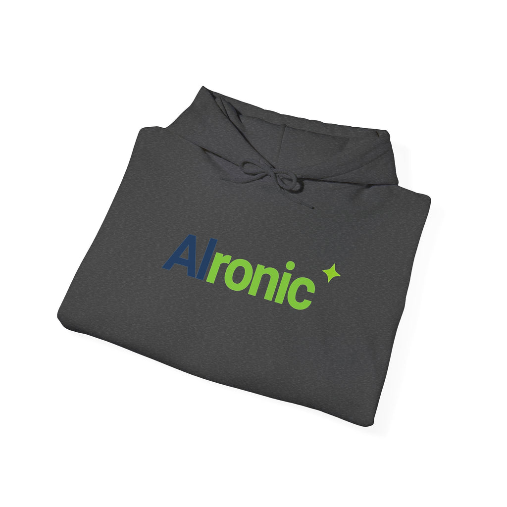 Royal hoodie featuring “AI created this shirt” AI humor design by AIronic, catalog view 3
