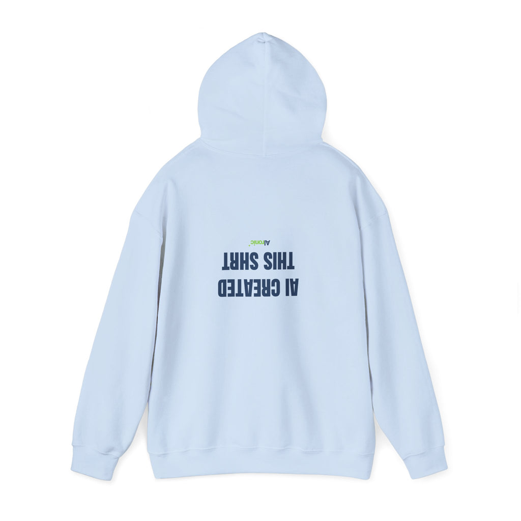 Light Pink hoodie featuring minimal “AI created this shirt” AI humor design by AIronic, catalog view 3