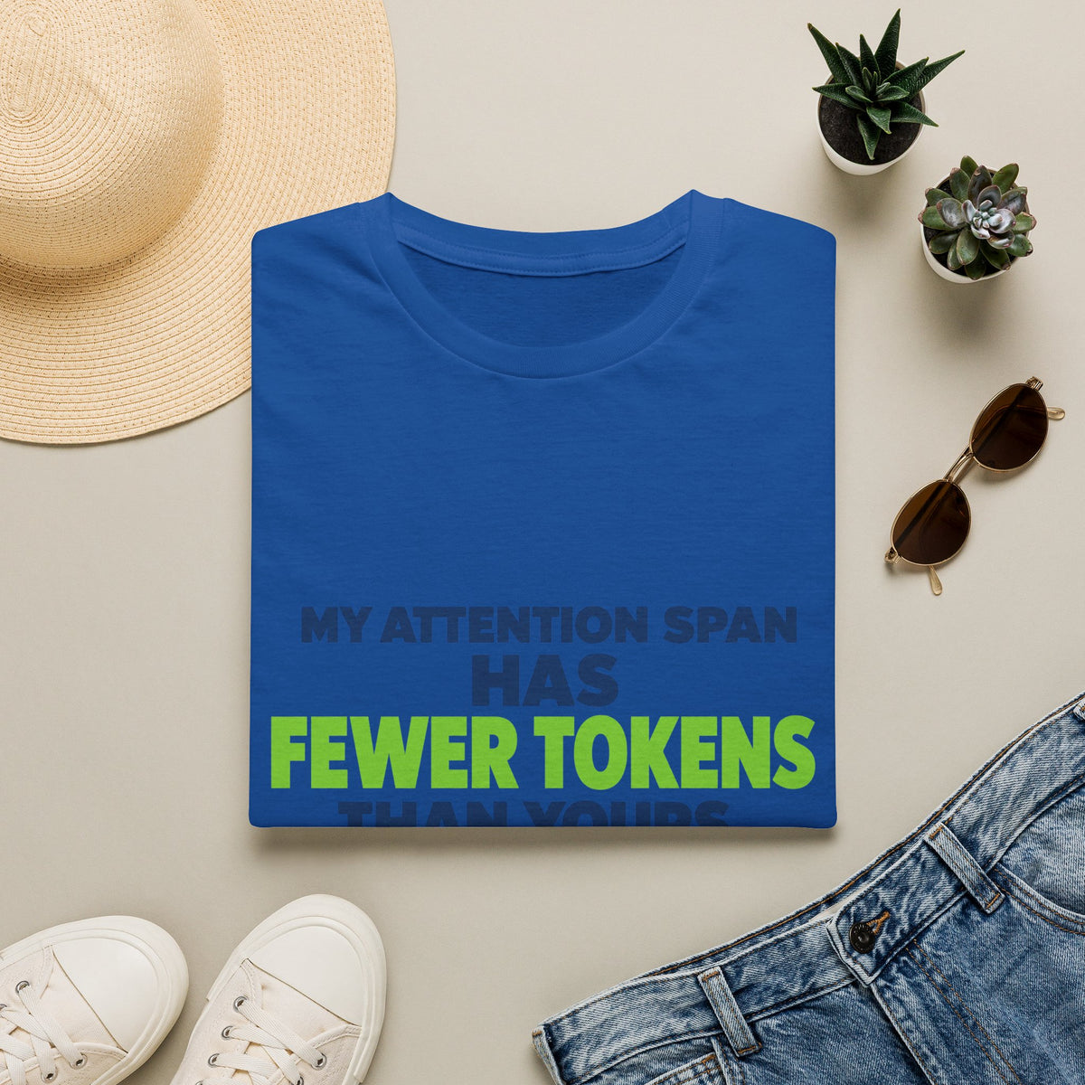 AIronic T-Shirt featuring "My Attention Span Has Fewer Tokens Than Yours" AI humor design, gallery view 8