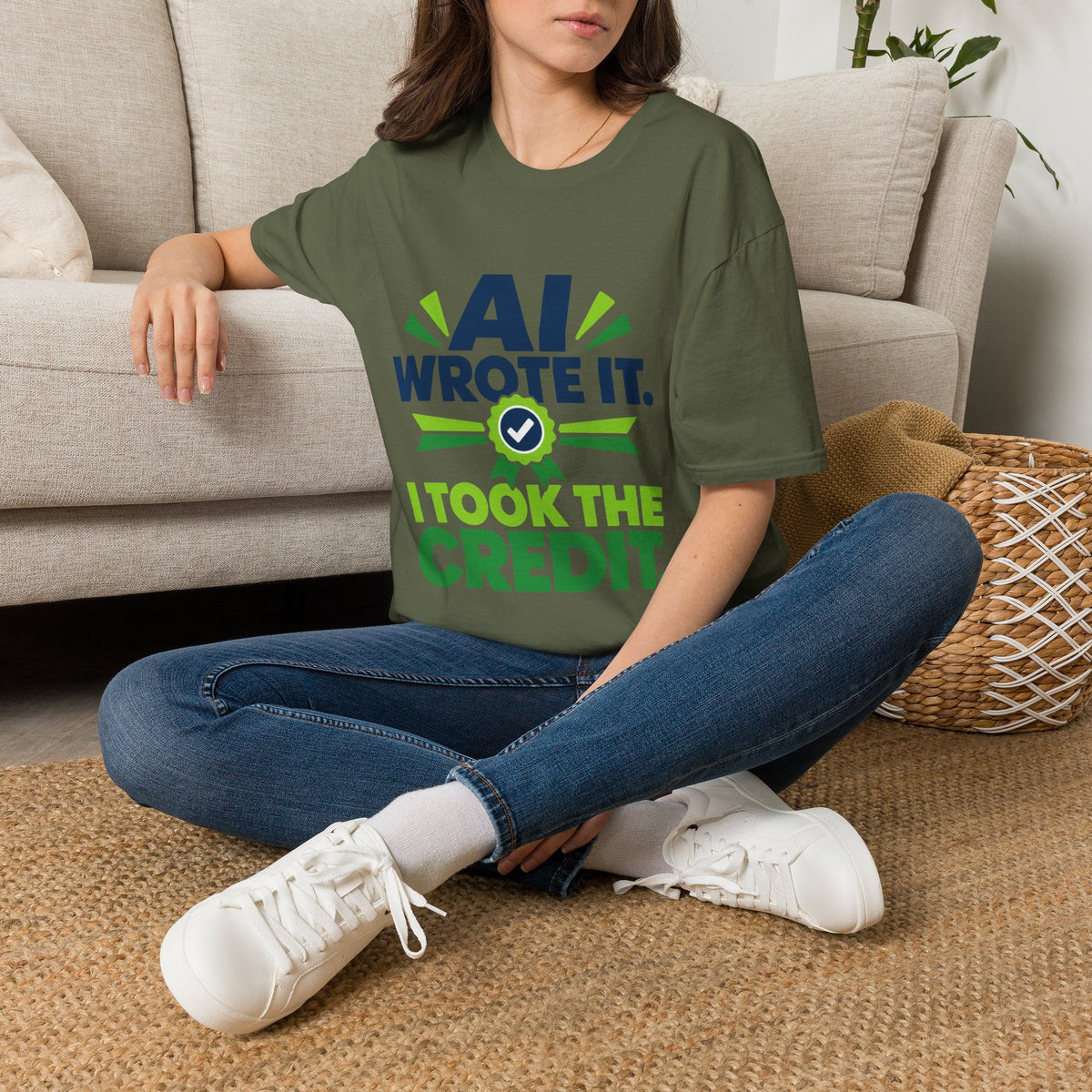 T-Shirt featuring "AI Wrote It. I Took the Credit." AI humor design by AIronic, gallery view 23