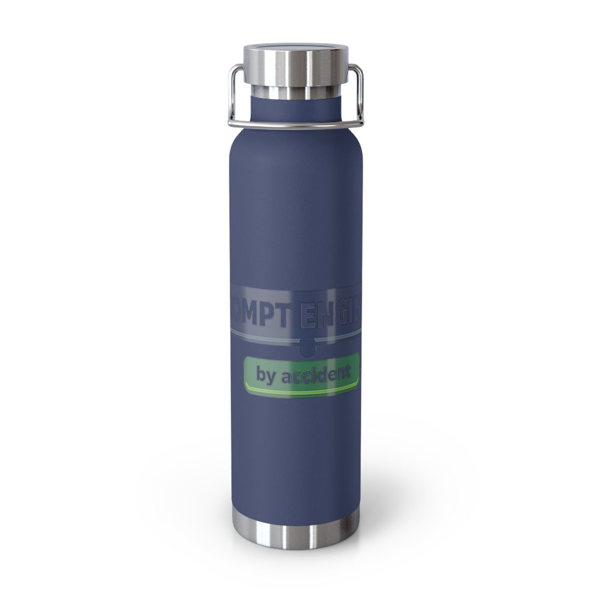 Navy Water Bottle featuring "Prompt Engineer by Accident" AI humor design by AIronic, gallery view 8