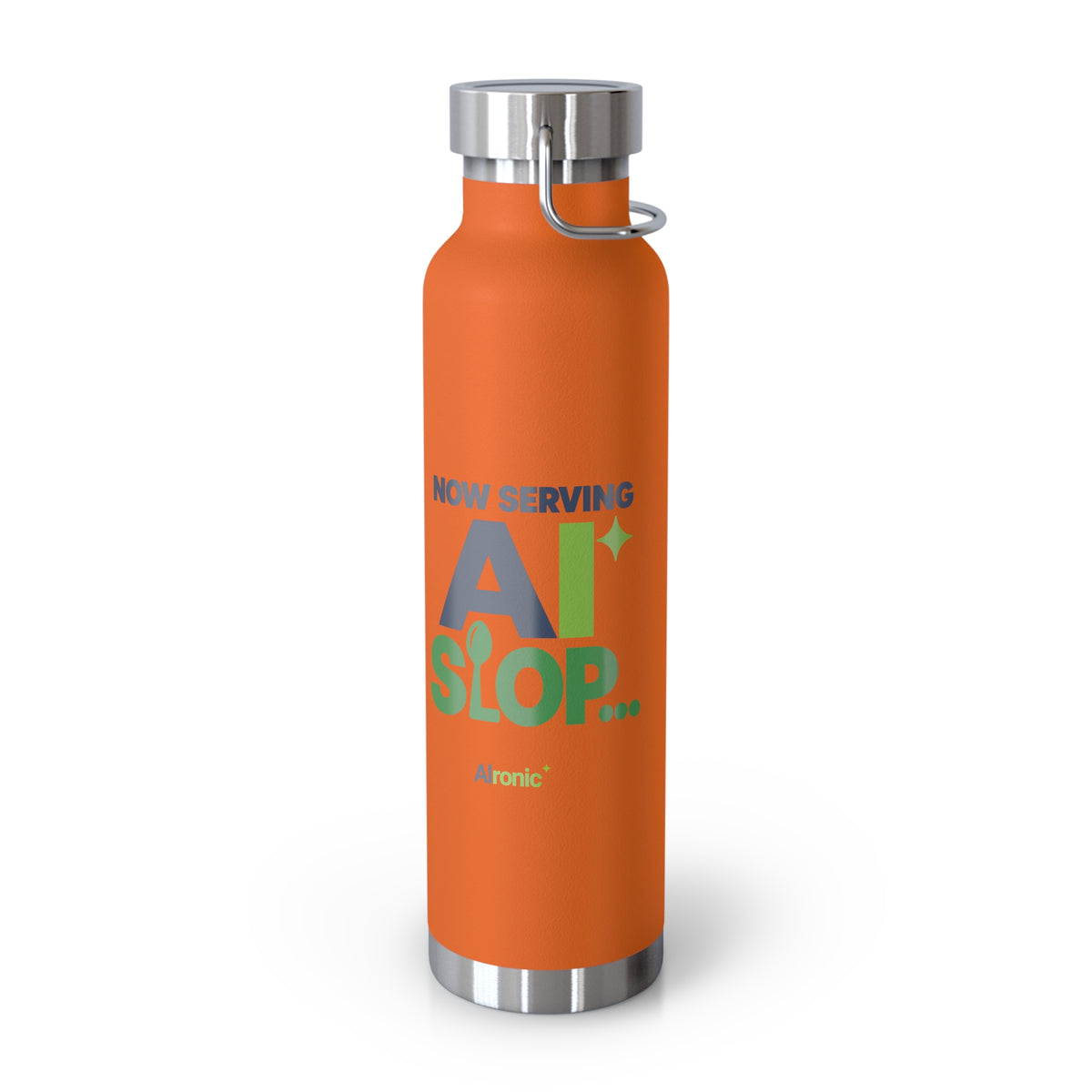 AIronic water bottle featuring "Now Serving AI Slop" AI humor design, gallery view 17