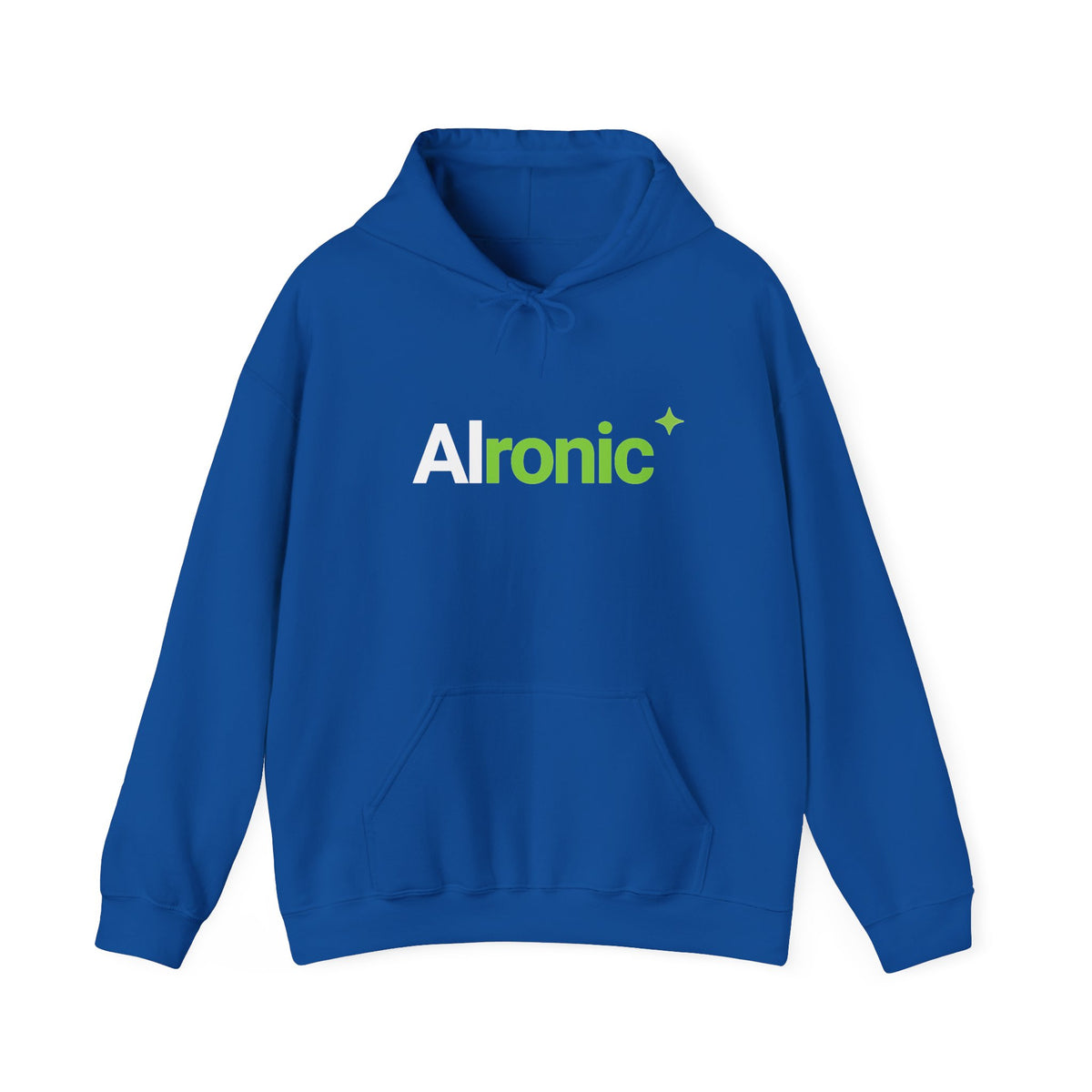 Royal hoodie featuring “AI created this shirt” AI humor design by AIronic, catalog view 1