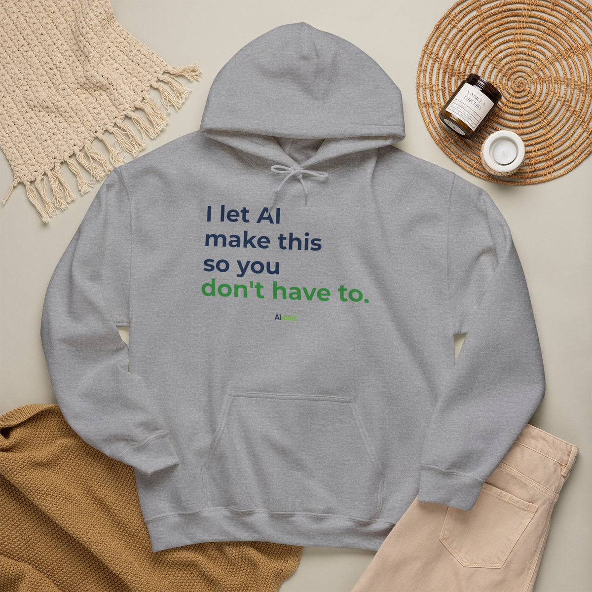 Hoodie featuring "I Let AI Make This" AI humor design by AIronic, gallery view 21