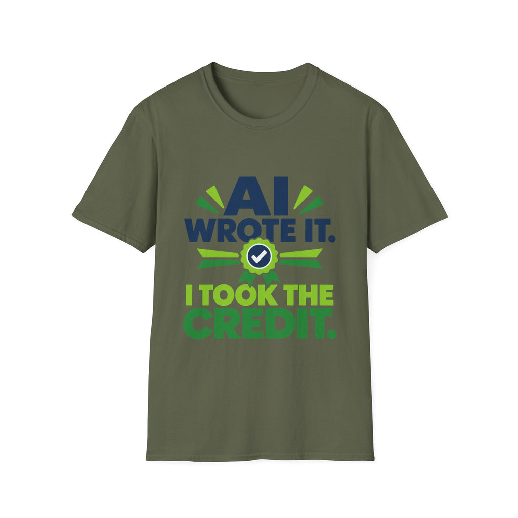 T-Shirt featuring "AI Wrote It. I Took the Credit." AI humor design by AIronic, gallery view 24