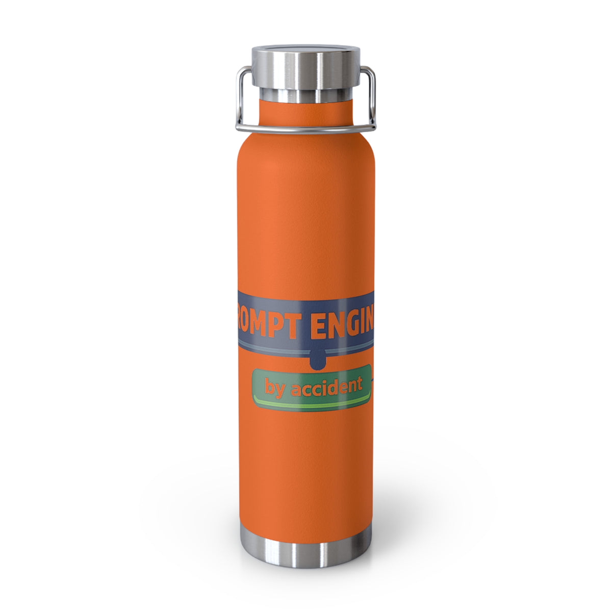 Orange Water Bottle featuring "Prompt Engineer by Accident" AI humor design by AIronic, gallery view 5