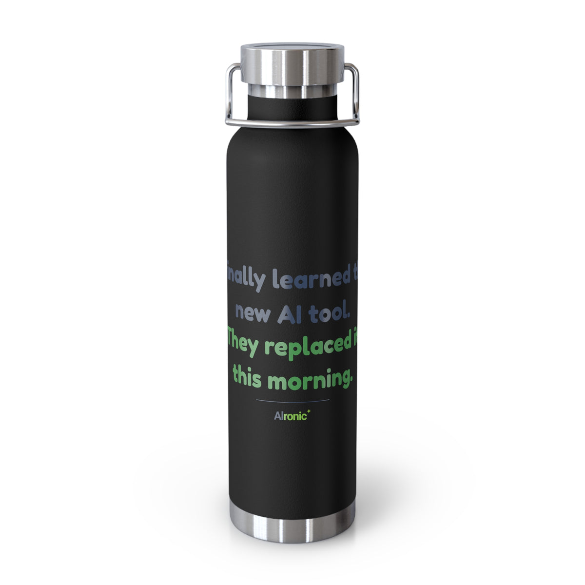 Water Bottle featuring “They Replaced the AI Tool” AI humor design by AIronic, gallery view 4