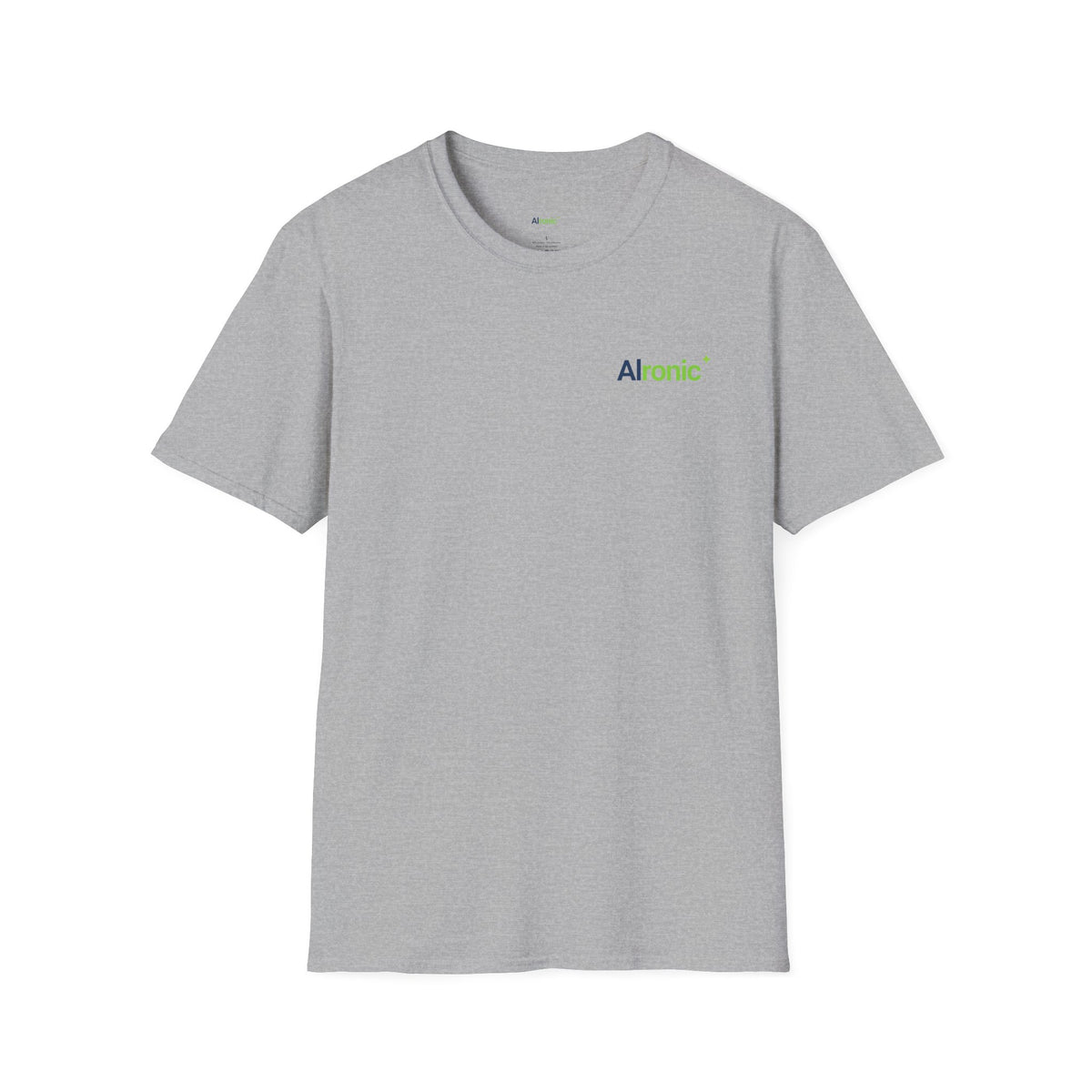 Sport Grey T-Shirt featuring "AIronic Minimal Logo Casual" AI humor design by AIronic, gallery view 3