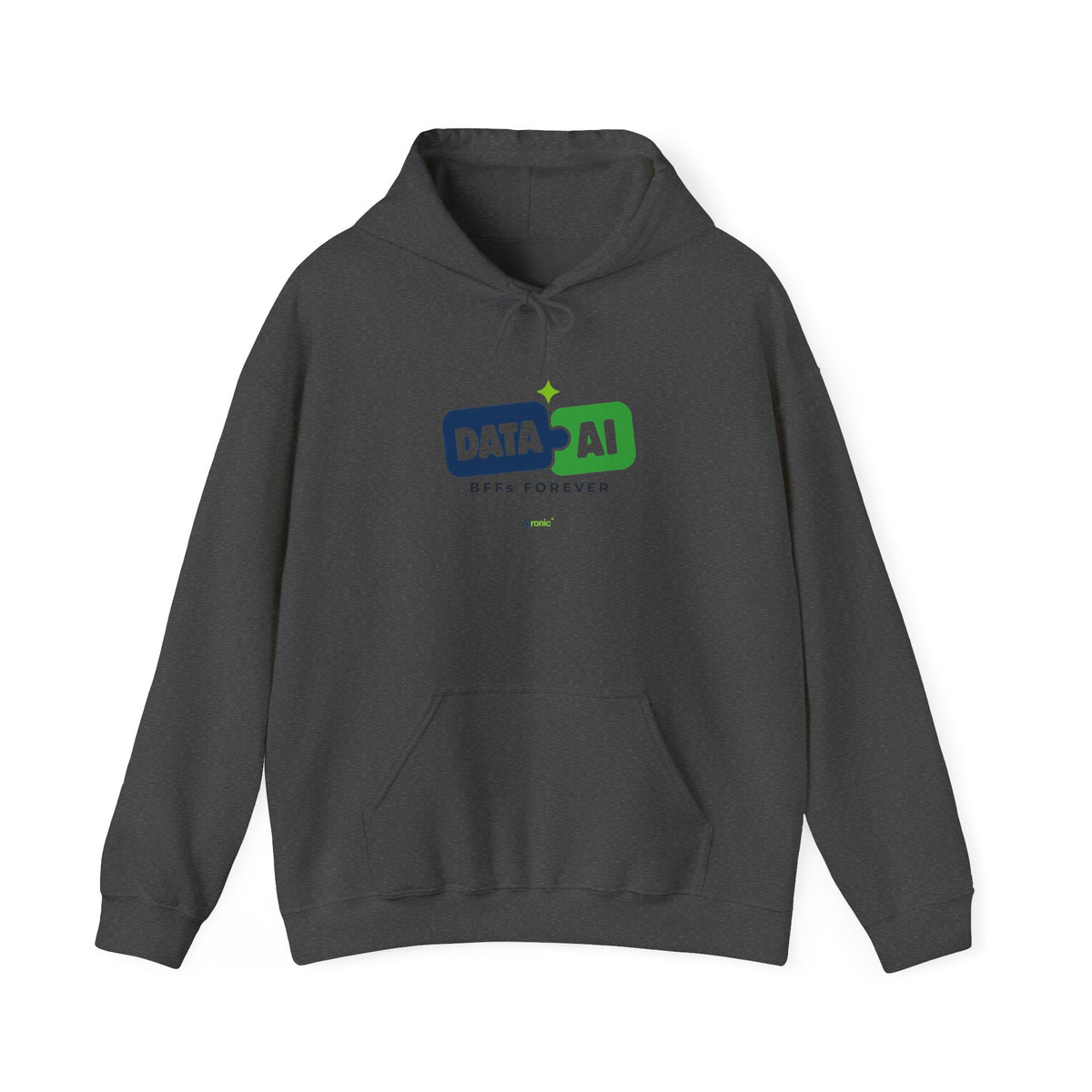 AIronic Hoodie featuring "Data + AI BFFs Forever" AI humor design, gallery view 7