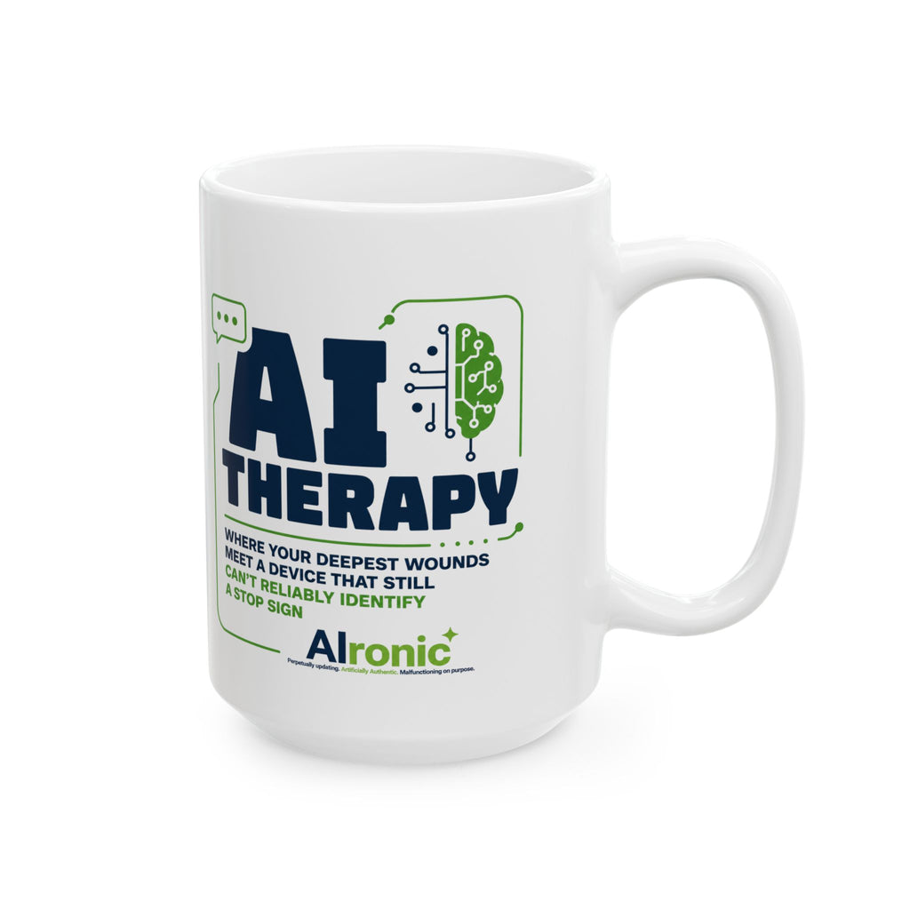 Mug featuring "AI Therapy" AI humor design by AIronic, gallery view 8