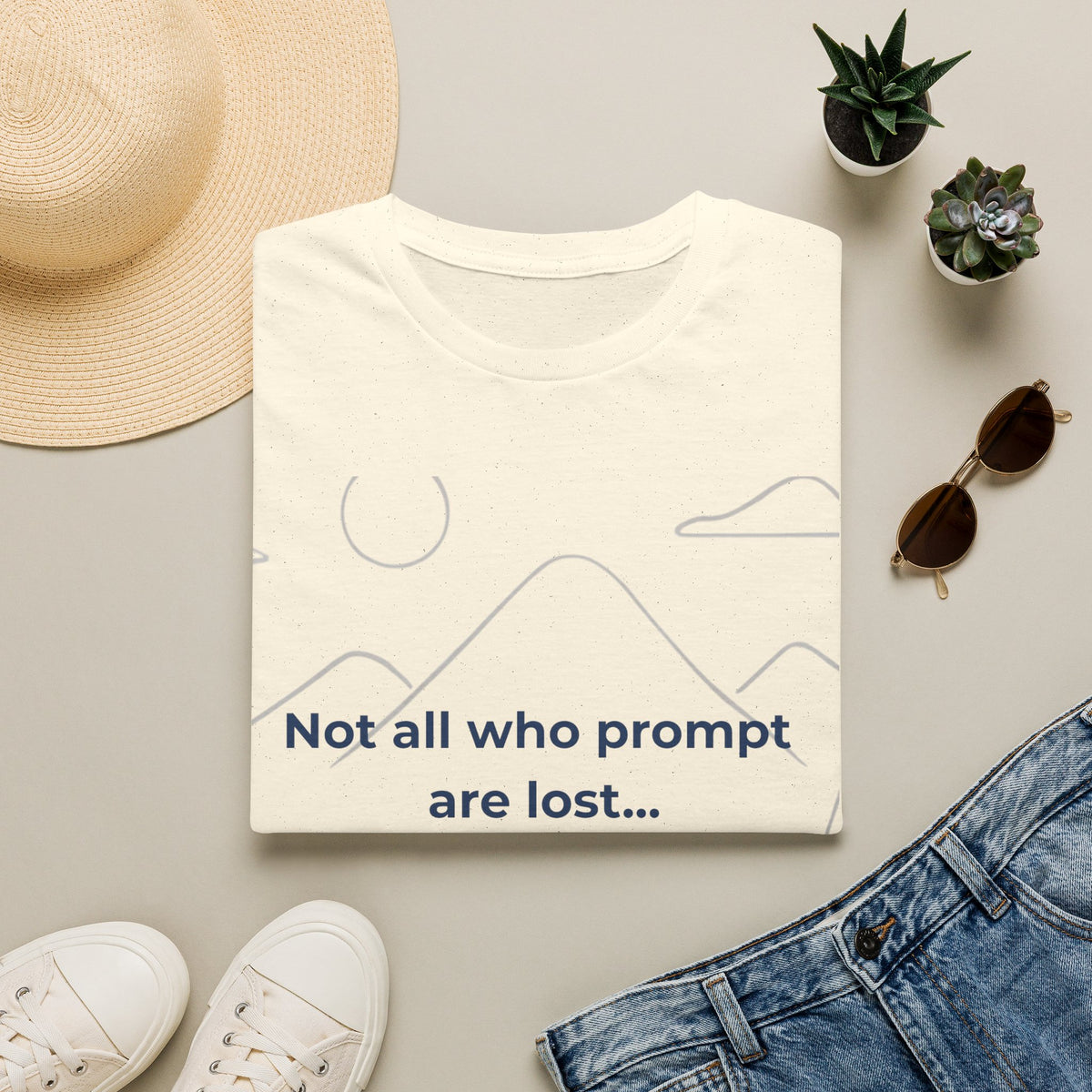 Natural T-Shirt featuring "Not All Who Prompt Are Lost Scenic" AI humor design by AIronic, gallery view 6