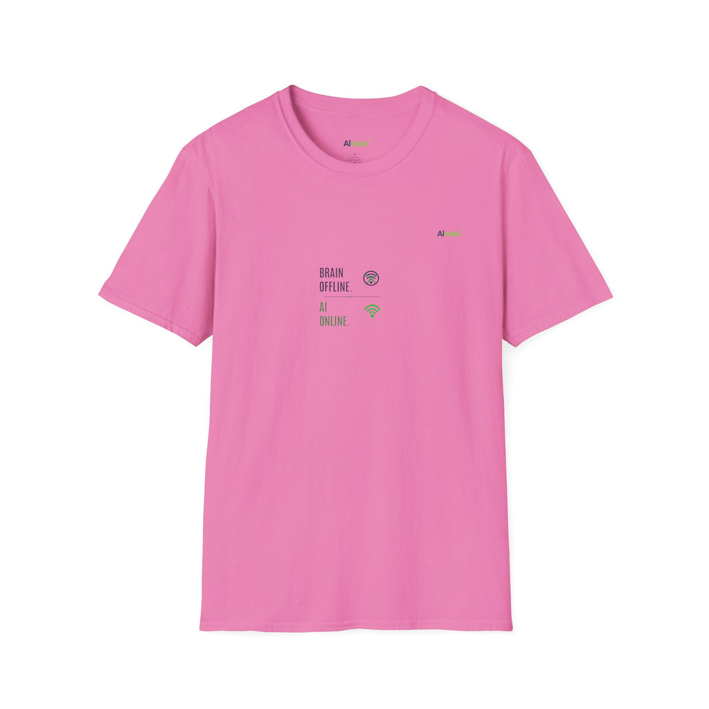 T-Shirt featuring "Brain Offline, AI Online" AI humor design by AIronic, gallery view 41