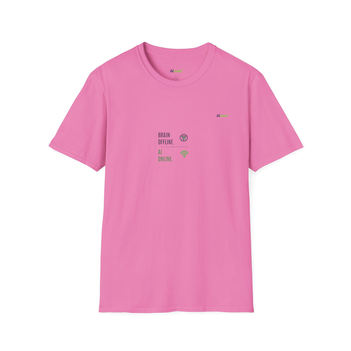 T-Shirt featuring "Brain Offline, AI Online" AI humor design by AIronic, gallery view 41