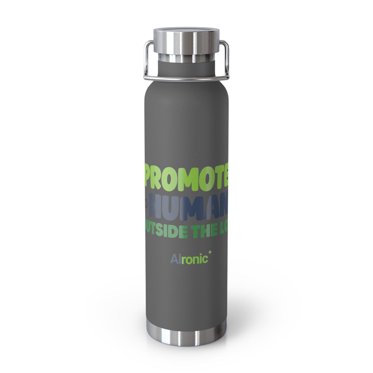AIronic 22oz water bottle featuring “Promoted to Human Outside the Loop” AI humor design, gallery view 3