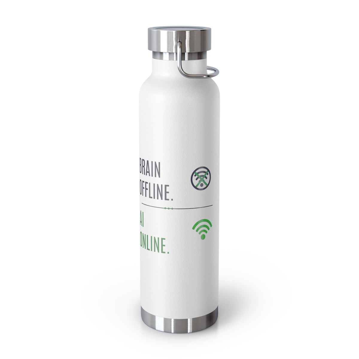 Water Bottle featuring "Brain Offline, AI Online" AI humor design by AIronic, gallery view 10