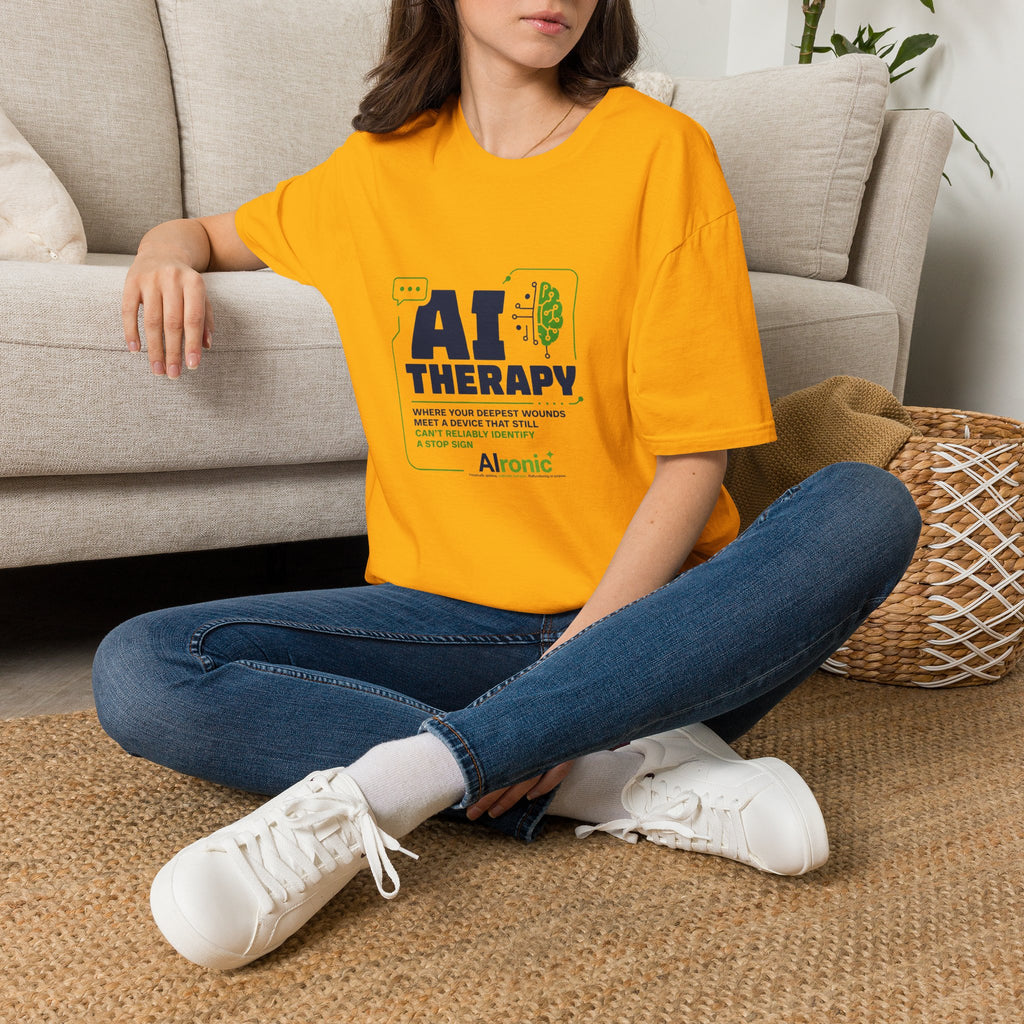 T-Shirt featuring "AI Therapy" AI humor design by AIronic, gallery view 25