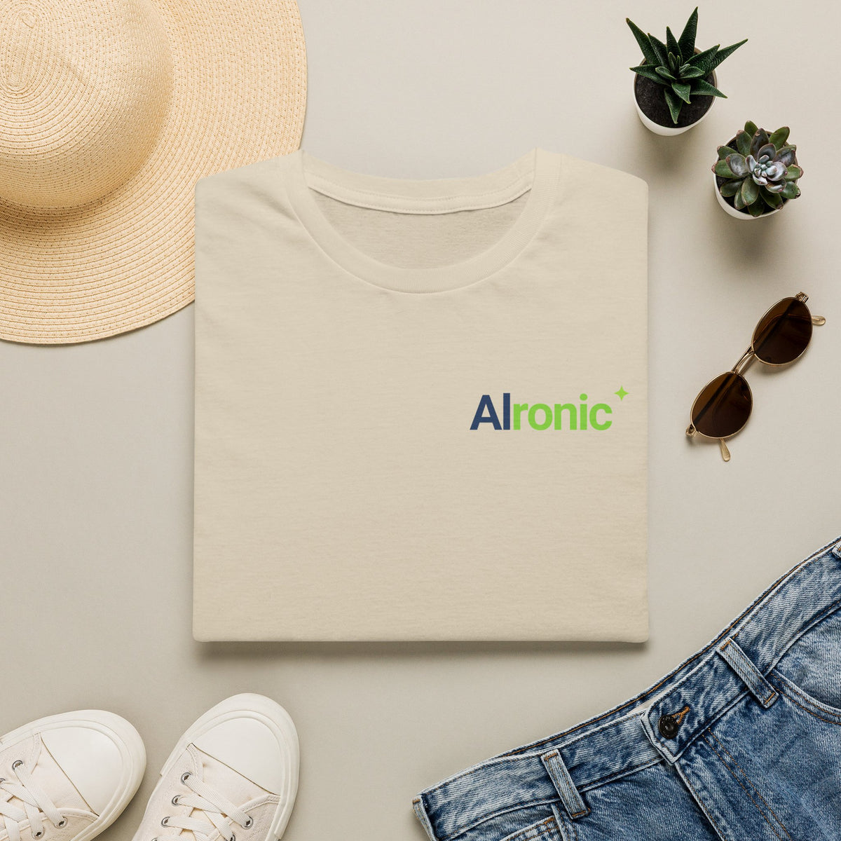 Sand T-Shirt featuring "My Brain Buffered" AI humor design by AIronic, gallery view 3