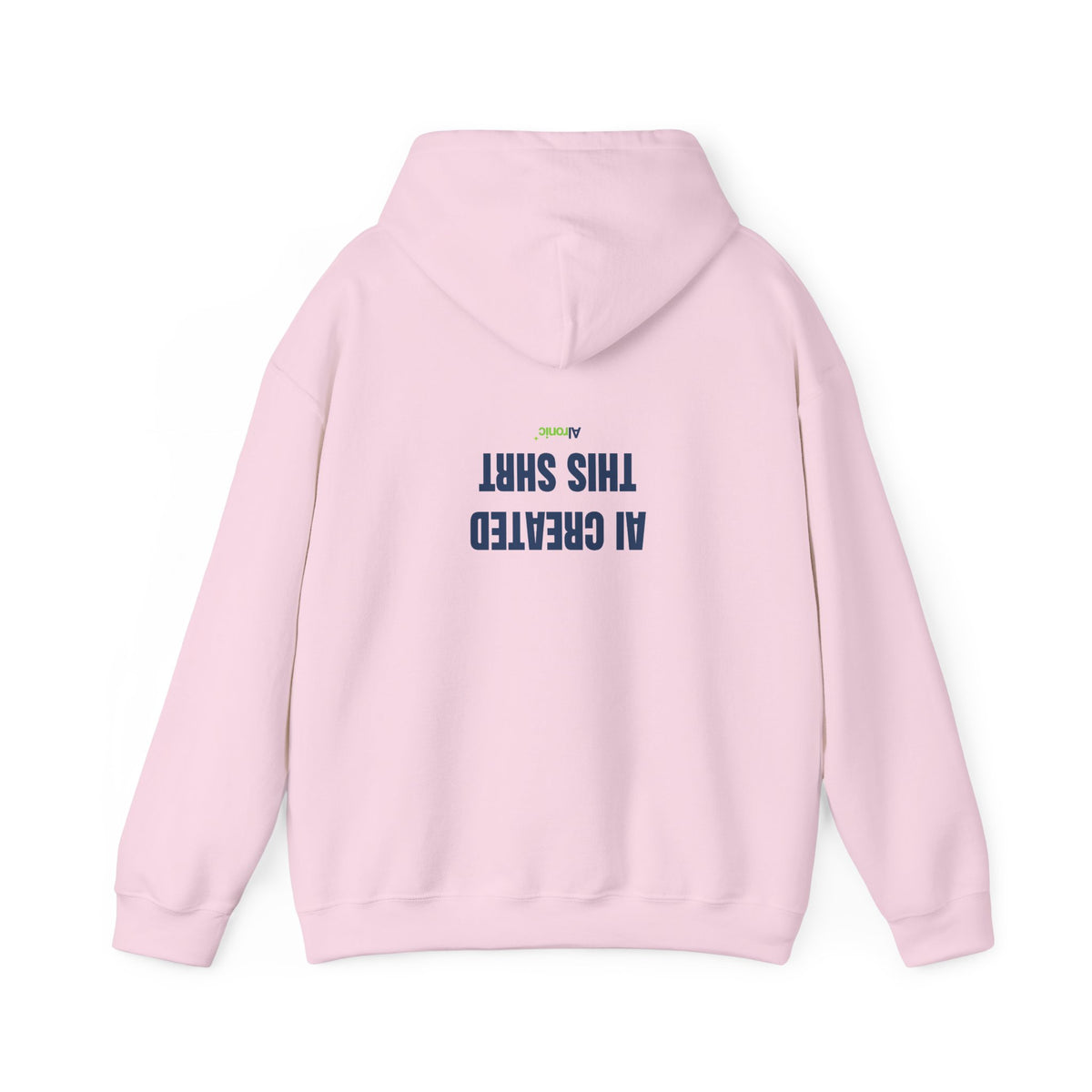 Dark Heather hoodie featuring minimal “AI created this shirt” AI humor design by AIronic, catalog view 4