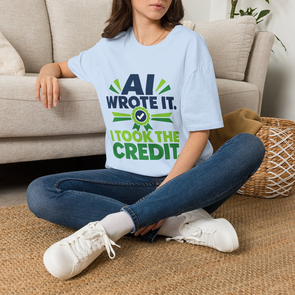 T-Shirt featuring "AI Wrote It. I Took the Credit." AI humor design by AIronic, gallery view 27