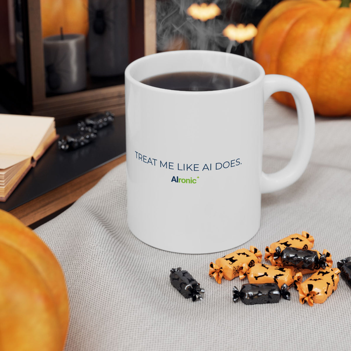 Mug featuring "Treat Me Like You Care" AI humor design by AIronic, gallery view 6