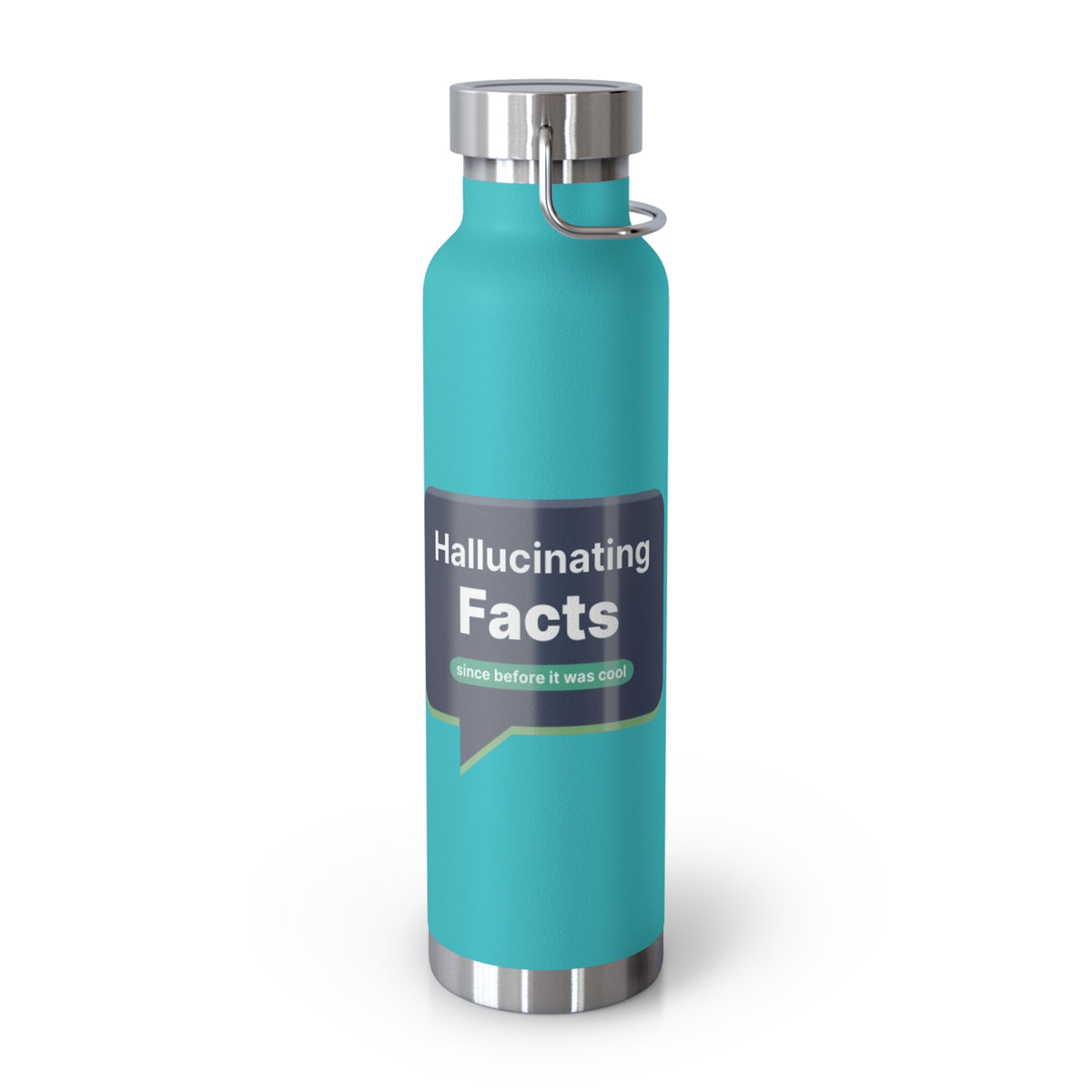 Mint Green Water Bottle featuring "Hallucinating Facts" AI humor design by AIronic, gallery view 6