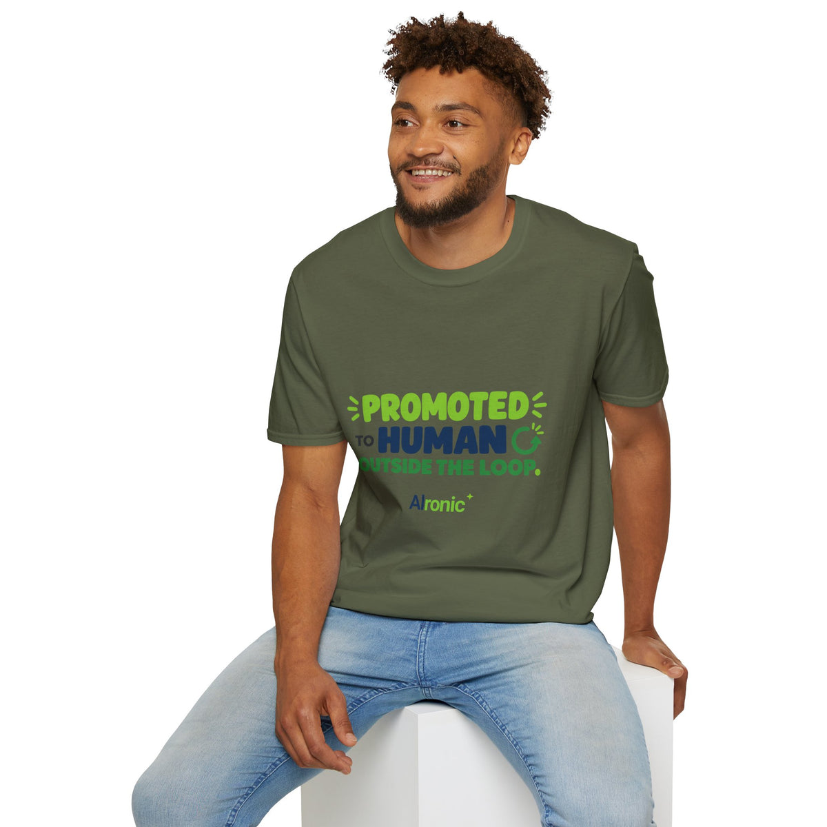 AIronic T-shirt featuring “Promoted to Human Outside the Loop” AI humor design, gallery view 29