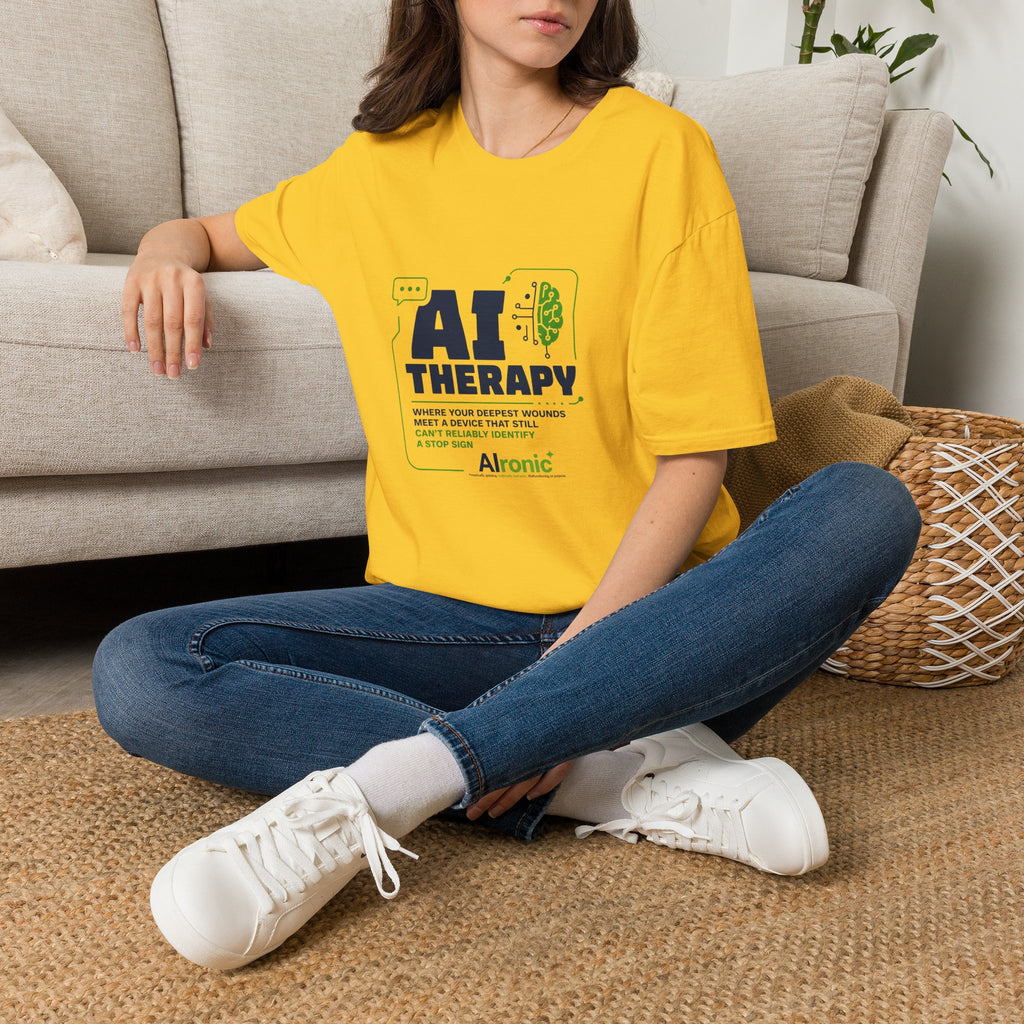 T-Shirt featuring "AI Therapy" AI humor design by AIronic, gallery view 31